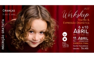 ESTÃO ABERTAS AS INSCRIÇÕES PARA O WORKSHOP DE TEATRO E EXPRESSÃO DRAMÁTICA, PARA CRIANÇAS DOS 8 AOS 12 ANOS