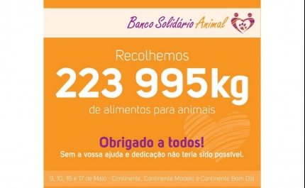 223 Toneladas de ração para cão e gato angariadas no Banco Solidário Animal!