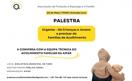 Biblioteca Municipal de Faro terá palestra sobre Acolhimento Familiar de Crianças e Jovens