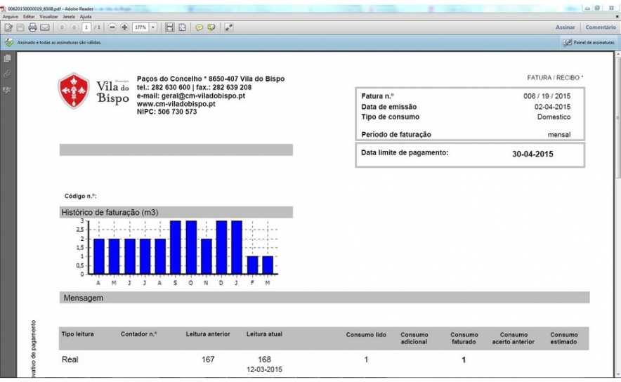 Vila do Bispo disponibiliza fatura eletrónica do consumo de água