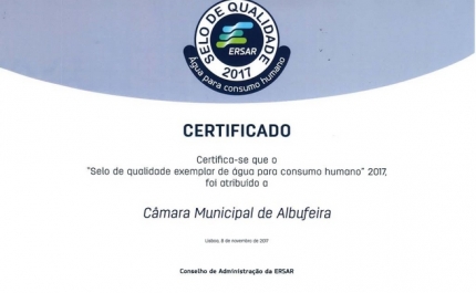 MUNICÍPIO DE ALBUFEIRA RECEBE «SELO DE QUALIDADE EXEMPLAR DA ÁGUA PARA CONSUMO HUMANO»