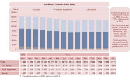 Consumo global de combustíveis fósseis em Portugal caiu 11% em 2020