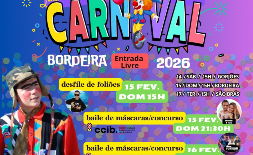 Bordeira celebra o Carnaval mais tradicional do Barrocal com desfiles e bailes de máscaras