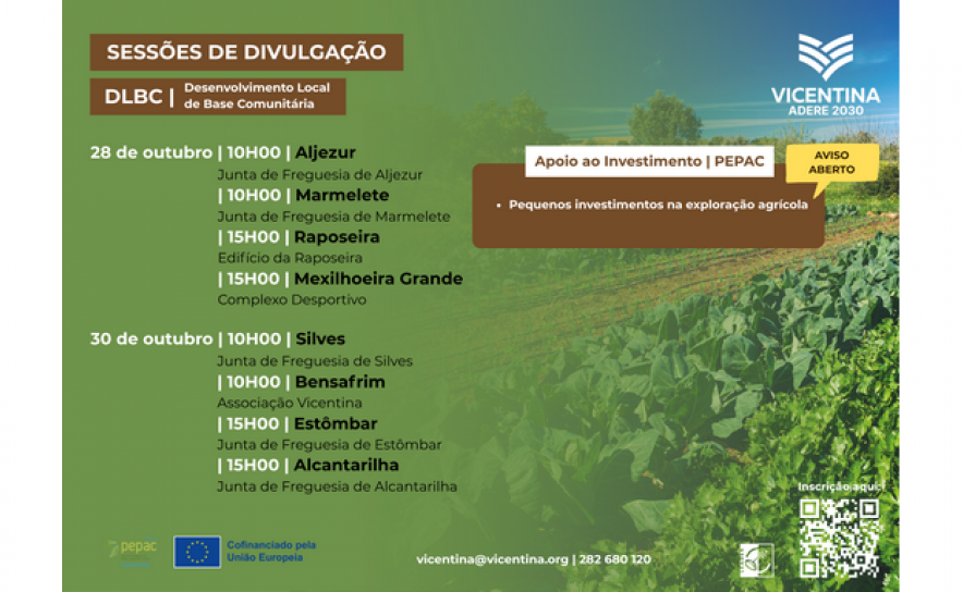 A Vicentina promove Sessões de Divulgação no âmbito da medida D1.1.1.1 – Pequenos investimentos na exploração agrícola  A Vicentina promove Sessões de Divulgação no âmbito da medida D1.1.1.1 – Pequenos investimentos na exploração agrícola