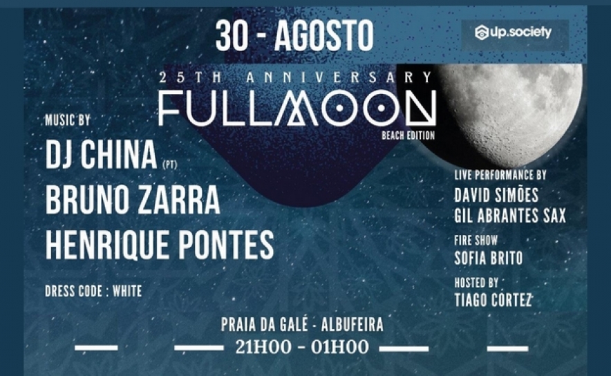 «FULLMOON» DE 30 DE AGOSTO ENCERRA O CICLO DAS LUAS CHEIAS DE VERÃO NA PRAIA DA GALÉ 